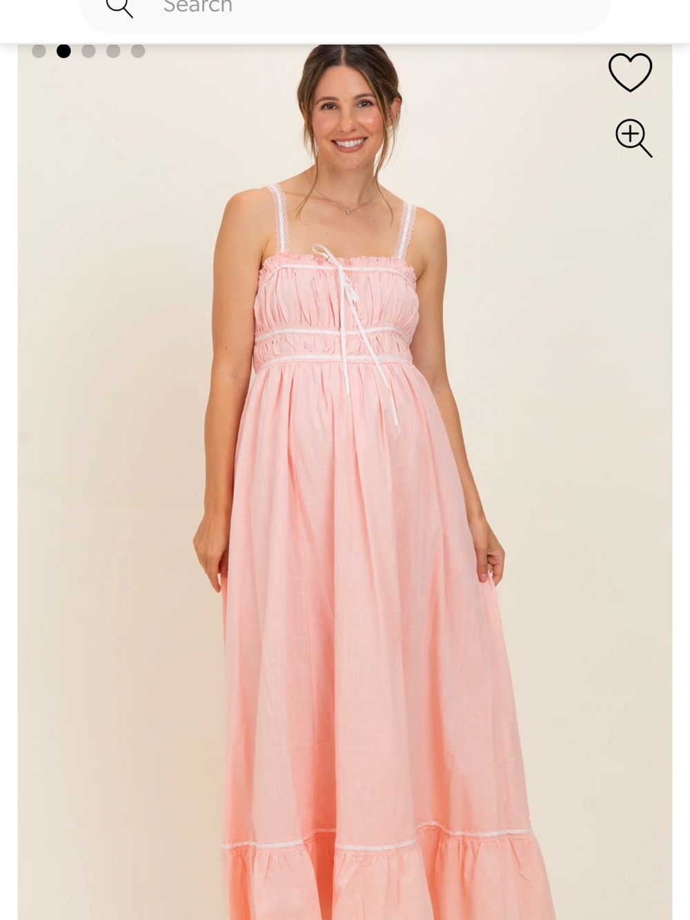 Light Pink Lace-Trim Maxi Dress with Tie Bodice